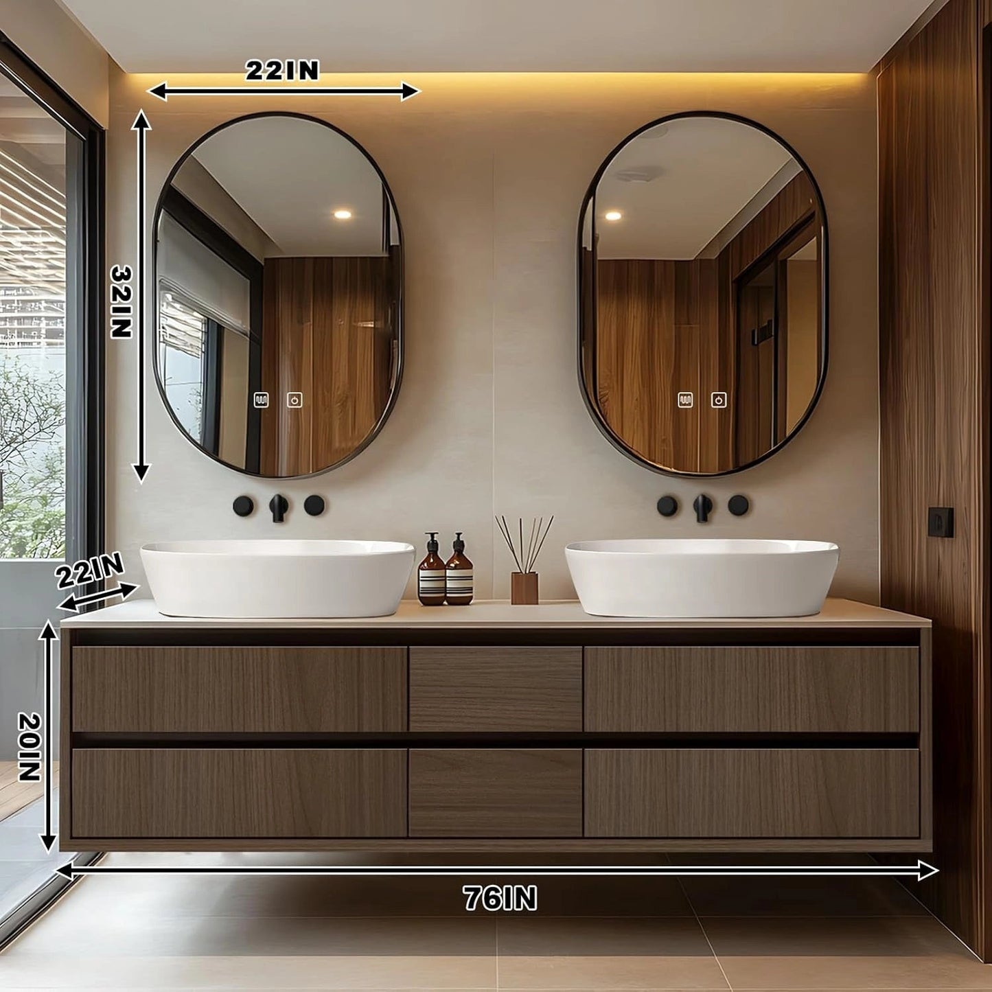 60"-96" Floating Bathroom Vanity with Double Sinks Includes Multiple Wood Grain Drawers