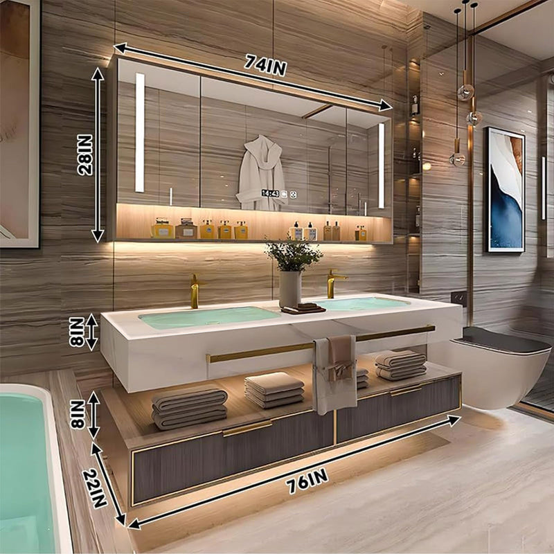 60"- 96" Open Storage Bathroom Vanity Set with LED Mirror Cabinet and Sink