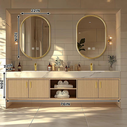 60"-96"Floating Bathroom Vanity with Double Sinks Includes Rock Slabs Countertop