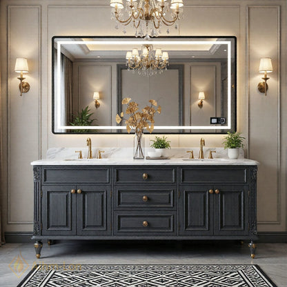 70''-96'' Double Bathroom Vanity with Sink Marble Top Cabinet Drawers Storage