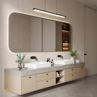70''-96'' Double Bathroom Vanity with Sink Modern Stone-Effect Top Open Storage