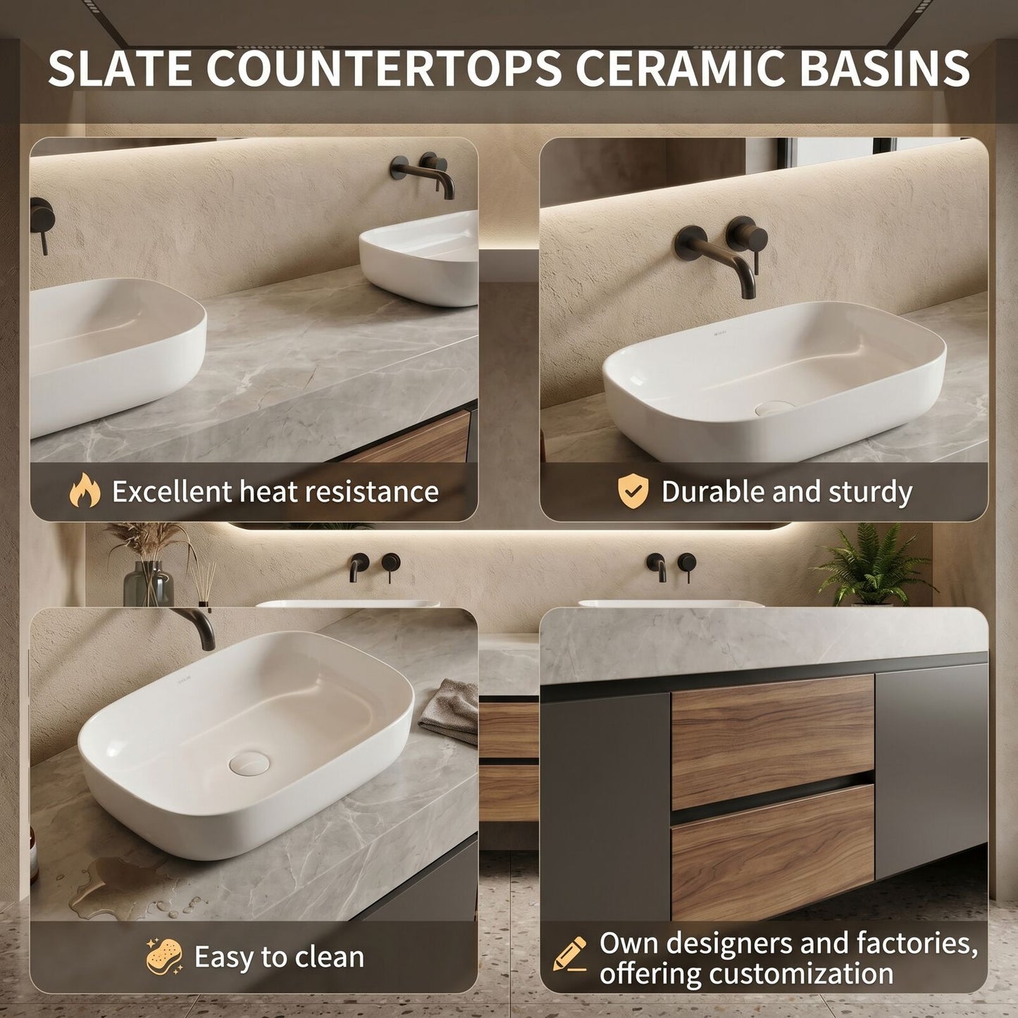 70''-96'' Modern Bathroom Vanity with Sink Double Sink Split Panels Natural Wood Finish