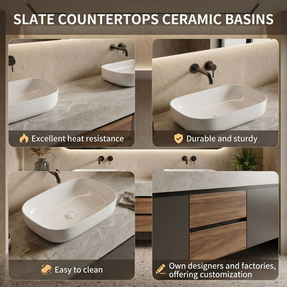 70''-96'' Modern Bathroom Vanity with Sink Double Sink Split Panels Natural Wood Finish