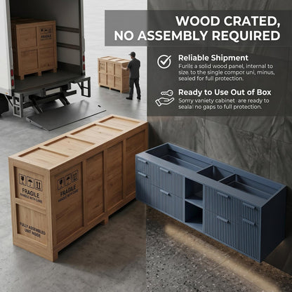 60''-96'' Double Bathroom Vanity with Sink Modern Floating Slate-Gray Finish Slatted Front