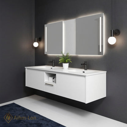 60''-96'' Modern Bathroom Vanity with Sink Double Sink Floating Wall-Mounted Mirror Cabinet