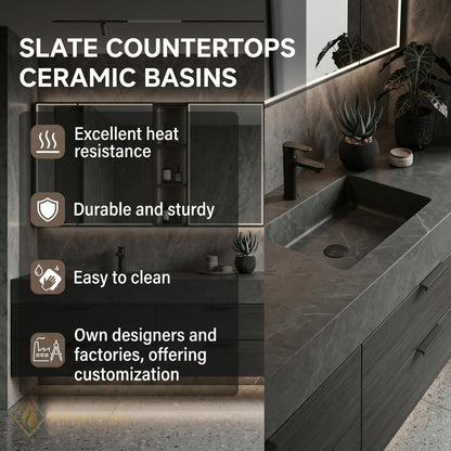 60''-96'' Modern Double Bathroom Vanity with Sink Floating Dark Stone-Grain Deep Drawer