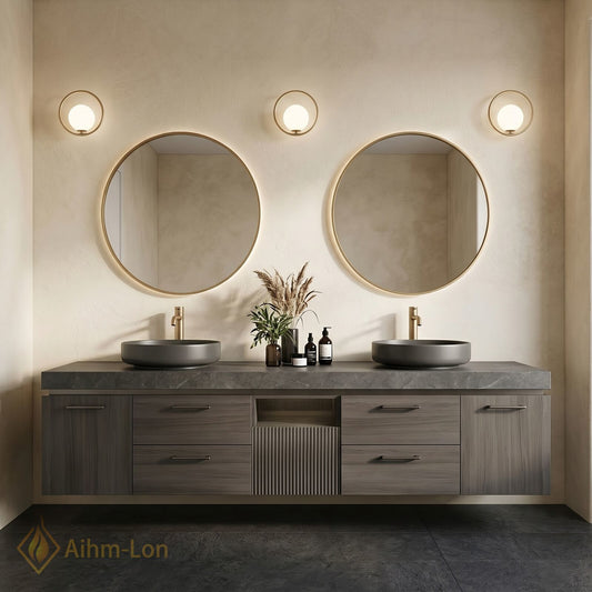 76''-96'' Double Bathroom Vanity with Sink Floating Wall-Mounted Design Mounted Grey Stone