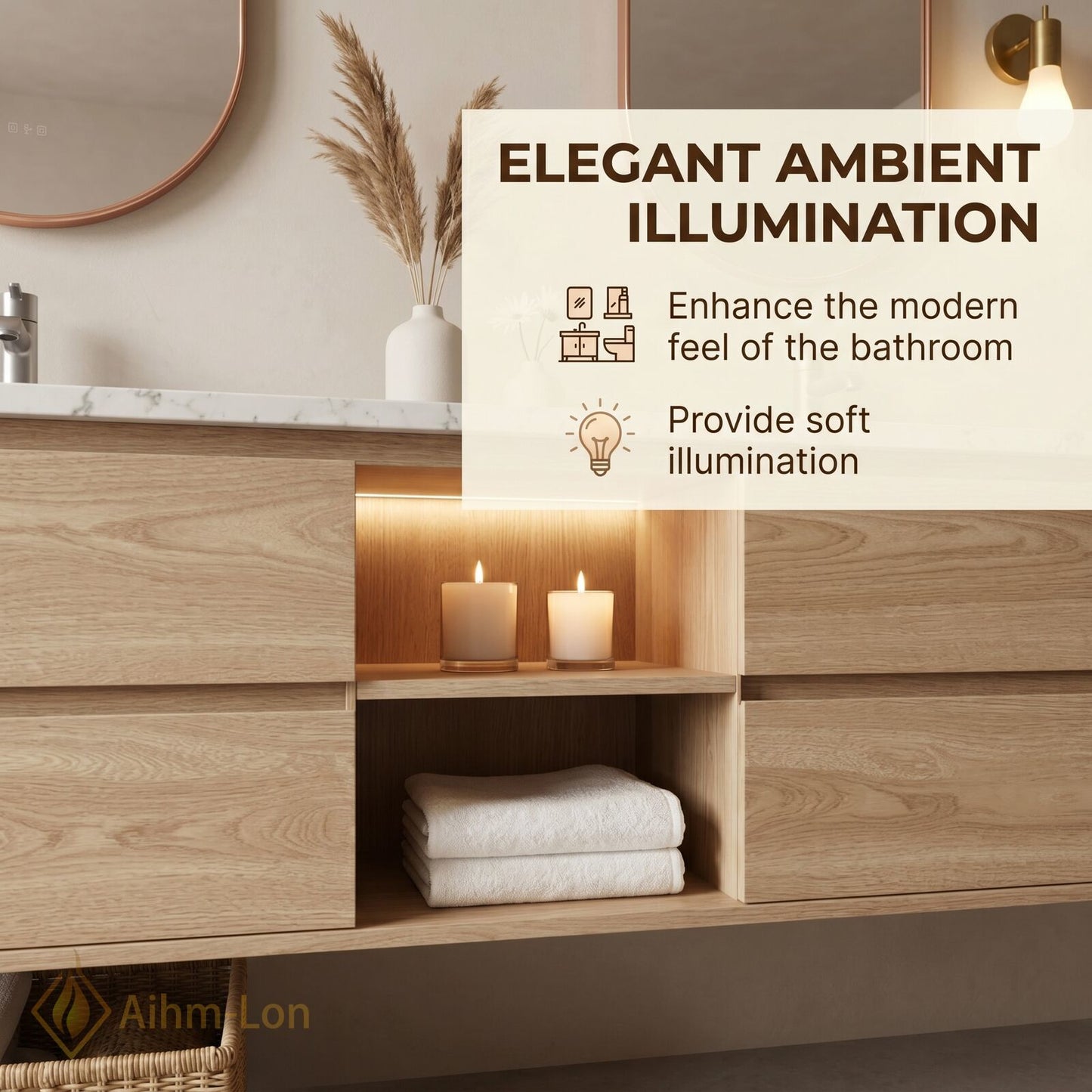 60''-96'' Floating Bathroom Vanity with Sink Double Sink Solid Wood Grain Open Shelving