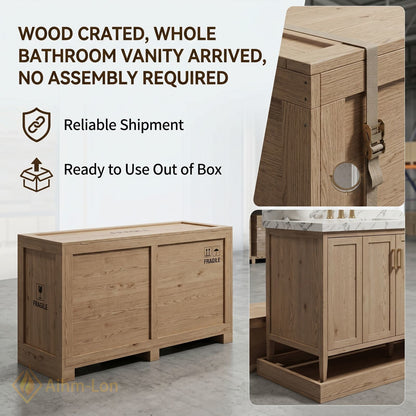 70''-96'' Modern Bathroom Vanity with Sink Marble Wood Grain Brass Open Drawers