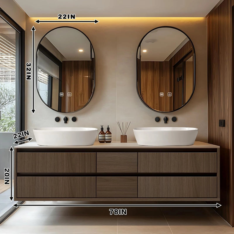 60"-96" Floating Bathroom Vanity with Double Sinks Includes Multiple Wood Grain Drawers