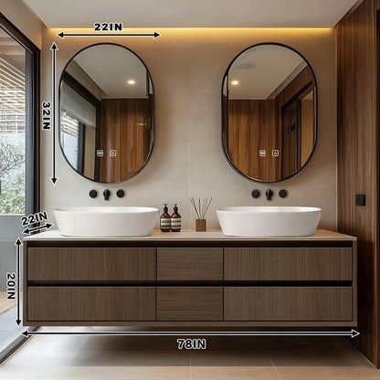 60"-96" Floating Bathroom Vanity with Double Sinks Includes Multiple Wood Grain Drawers