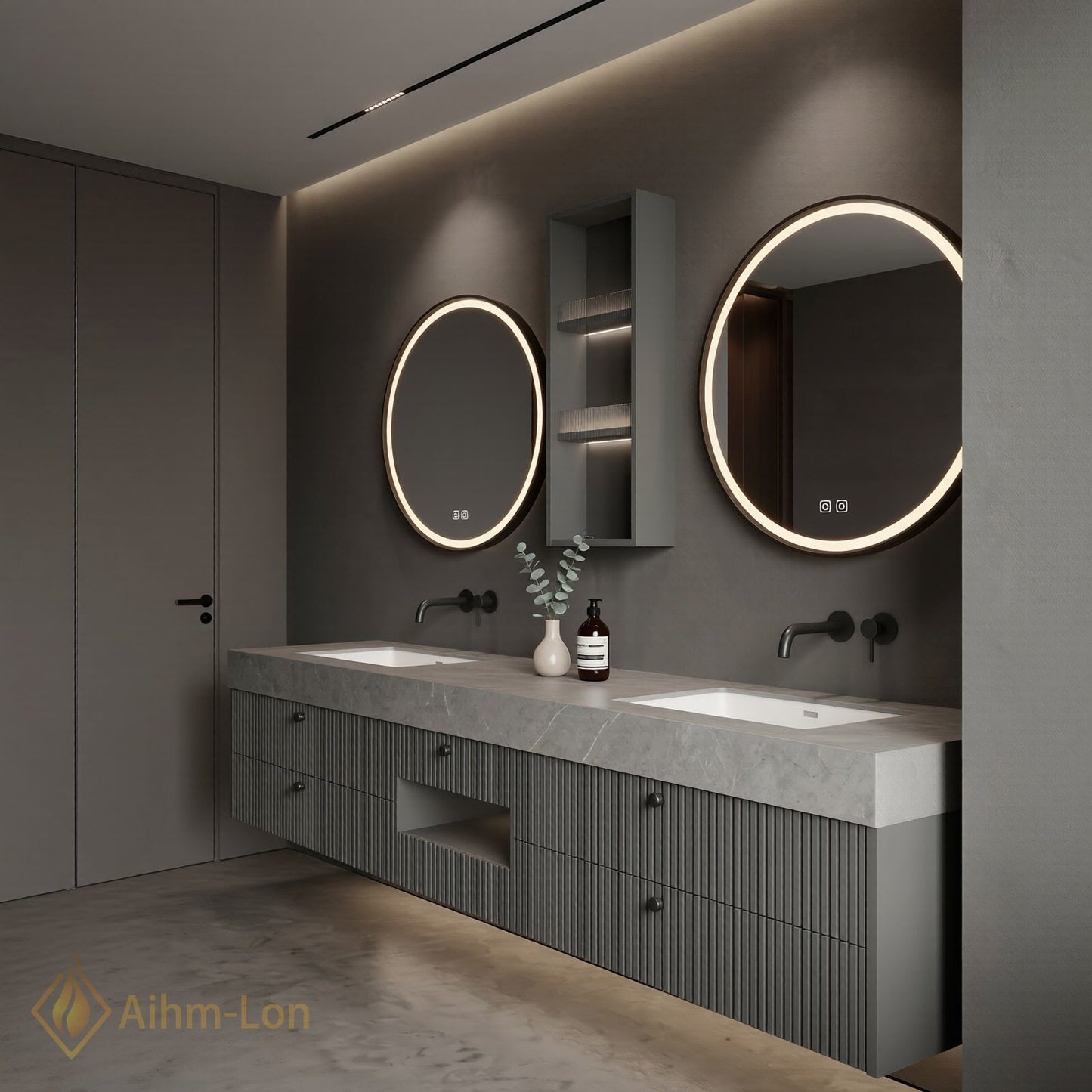 60''-96'' Double Bathroom Vanity with Sink Modern Units Ribbed Front Panels Stone