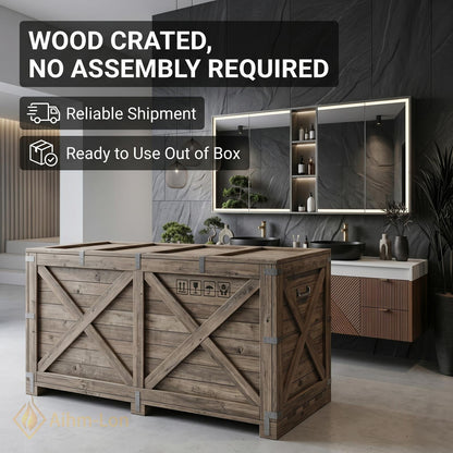 76''-96'' Floating Bathroom Vanity with Sink Geometric Slatted Wood Warm Grain Texture