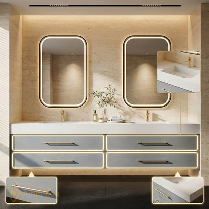 60''-96'' Double Bathroom Vanity with Sink White Floating Modern Gray Drawers Solid