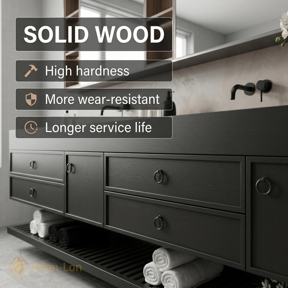 60''-96'' Double Bathroom Vanity with Sink Floating Dark Matte Finish Open Shelving