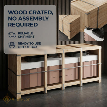60''-96'' Double Bathroom Vanity with Sink Gold Modern Floating Slatted Doors Drawers