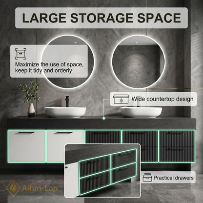 76''-96'' Double Bathroom Vanity with Sink Modern Floating Drawers Storage Dual Tone