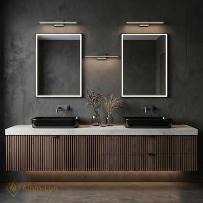 60''-96'' Double Bathroom Vanity with Sink White Modern Floating Slatted Top Front
