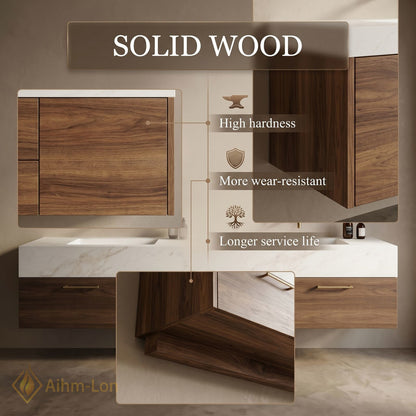 60''-96'' Double Bathroom Vanity with Sink White-Marble White Floating Modern Vanities Texture