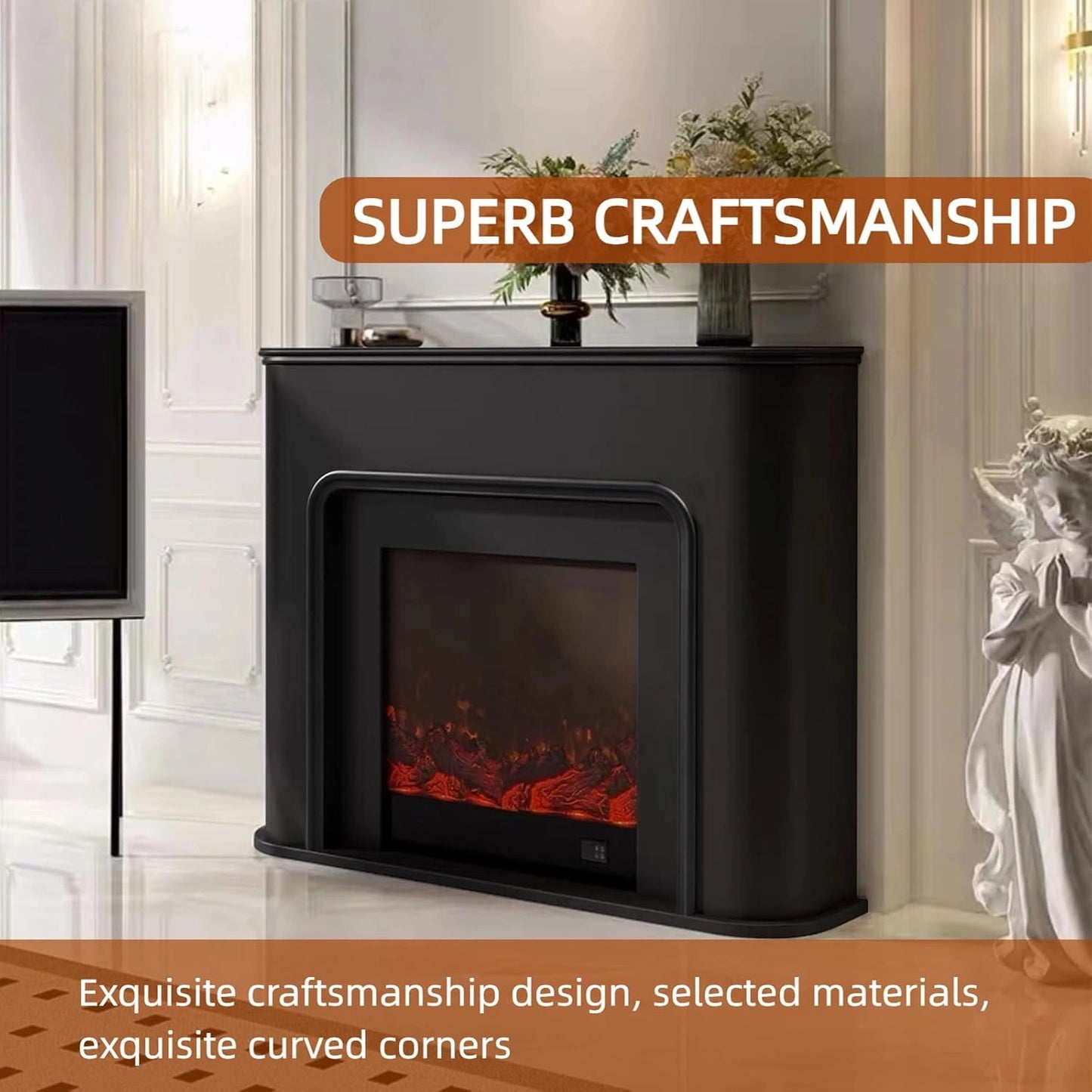 Aihm-Lon Modern Electric Fireplace Curved Corner and Simple Countertop 47”-79”