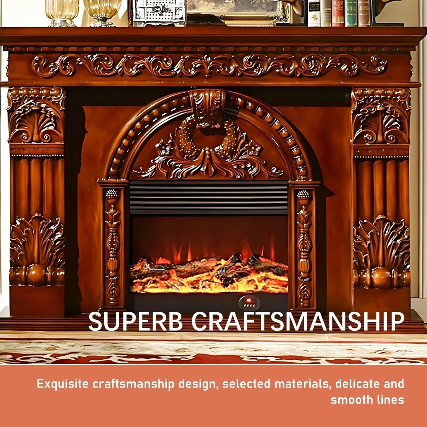 Aihm-Lon Electric Fireplace Includes Exquisite 3D Embossed Flower Design 71”