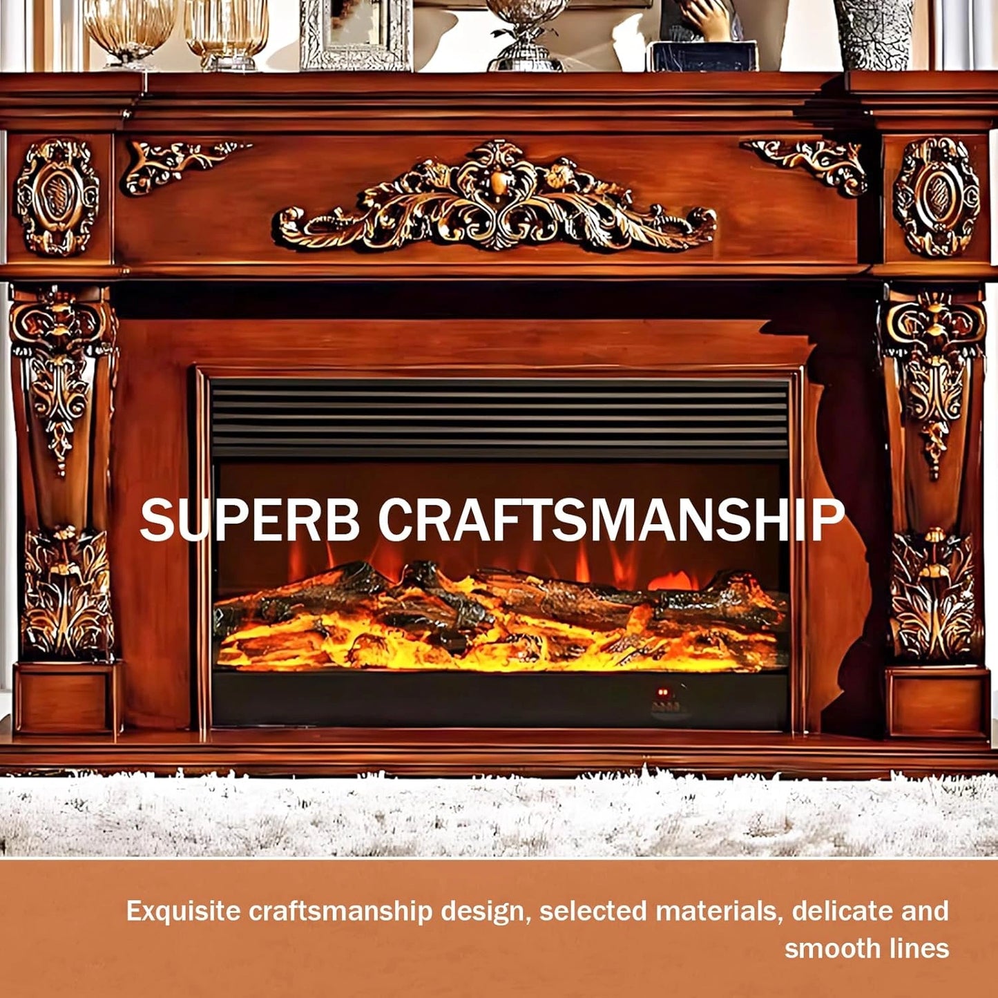 Aihm-Lon Luxury Electric Fireplace with Exquisite Carved Texture 71”