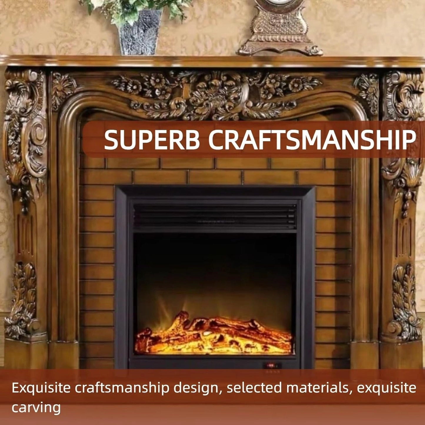 Aihm-Lon Brown Electric Fireplace with LED Simulated Flame 59”