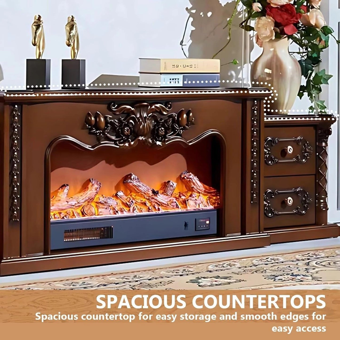 Aihm-Lon Luxury Electric Fireplace with Mantel Includes Vintage Carving 81”