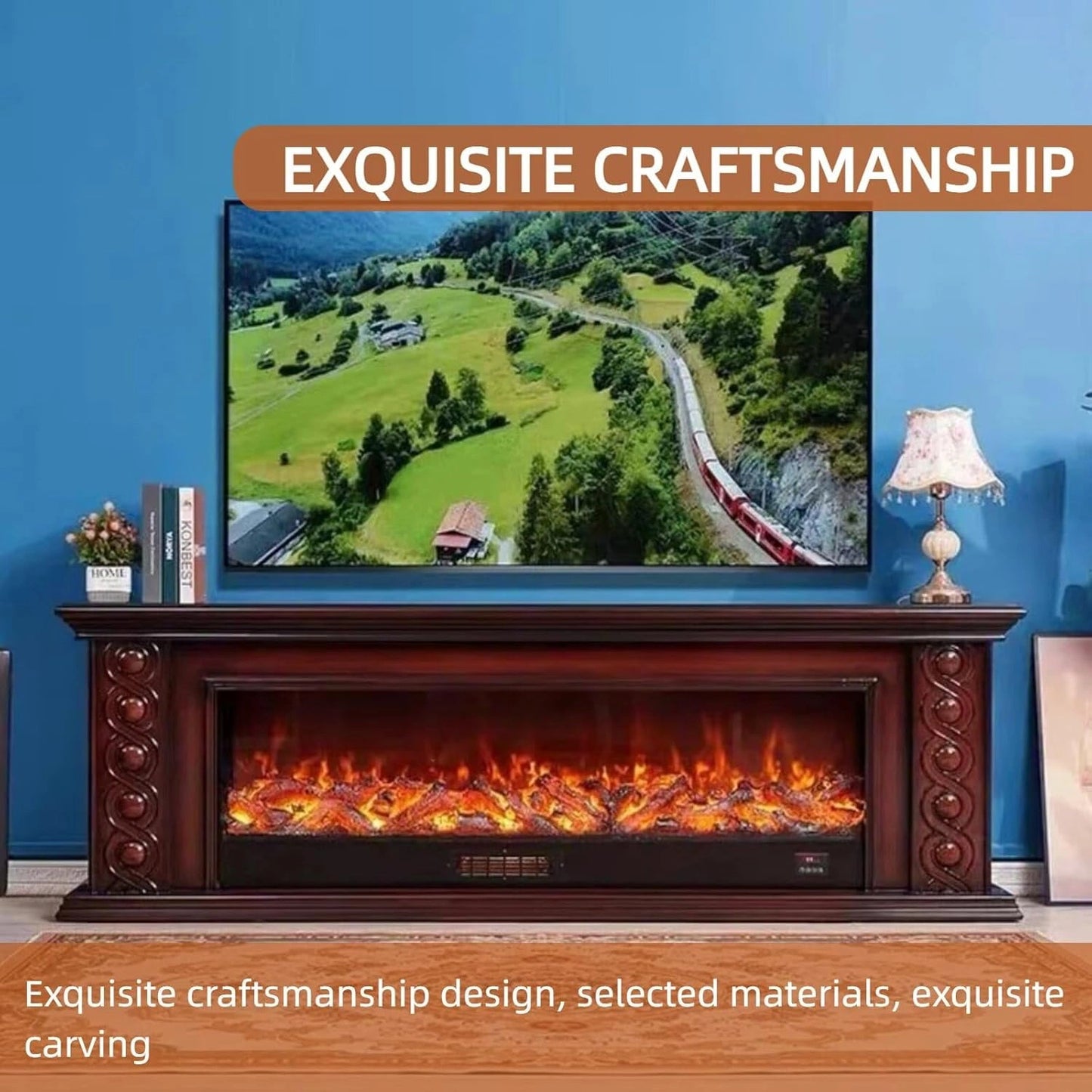 Aihm-Lon Luxury Electric Fireplace Includes Circular Carving with Decorative Flame 79”