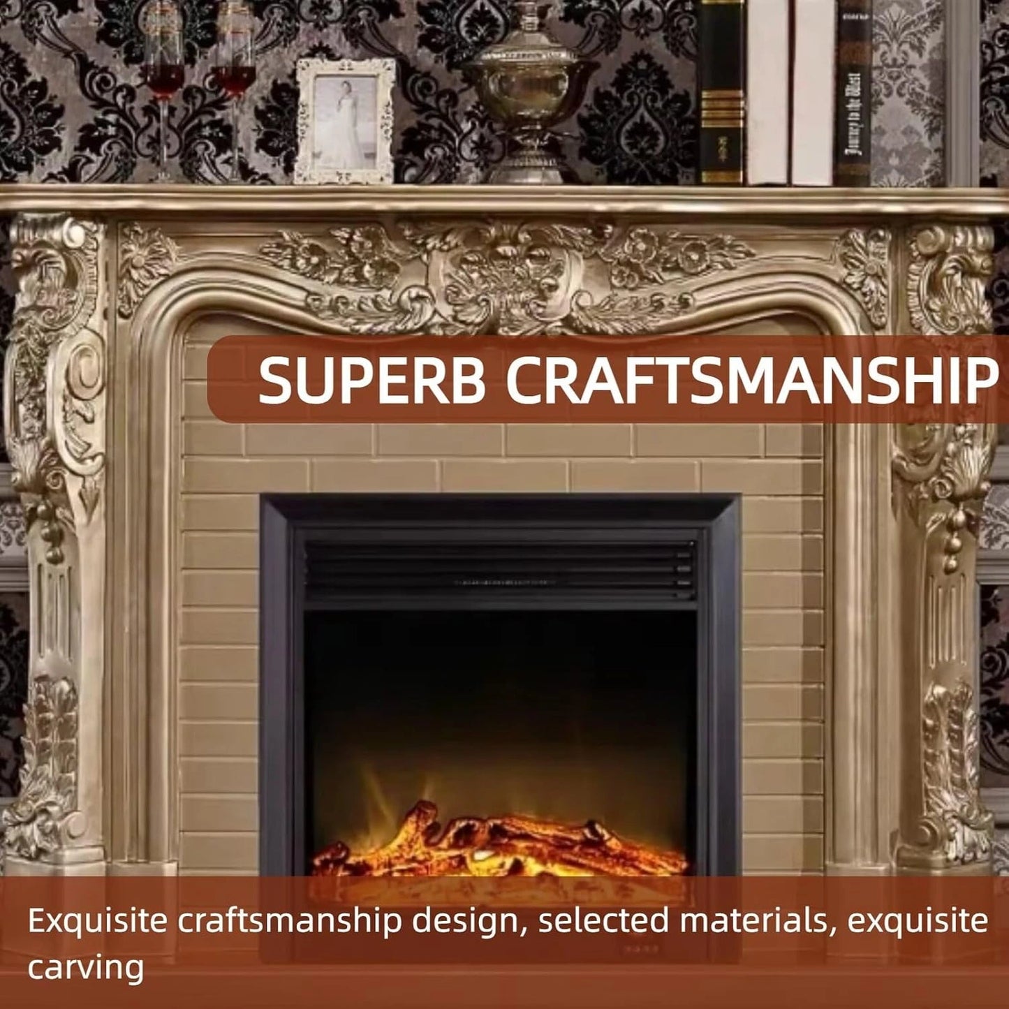 Aihm-Lon Brown Electric Fireplace with LED Simulated Flame 59”