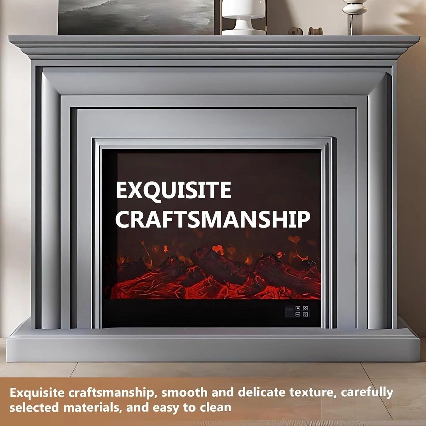 Aihm-Lon Electric Fireplace with Layered Lines White TV Stand 47”