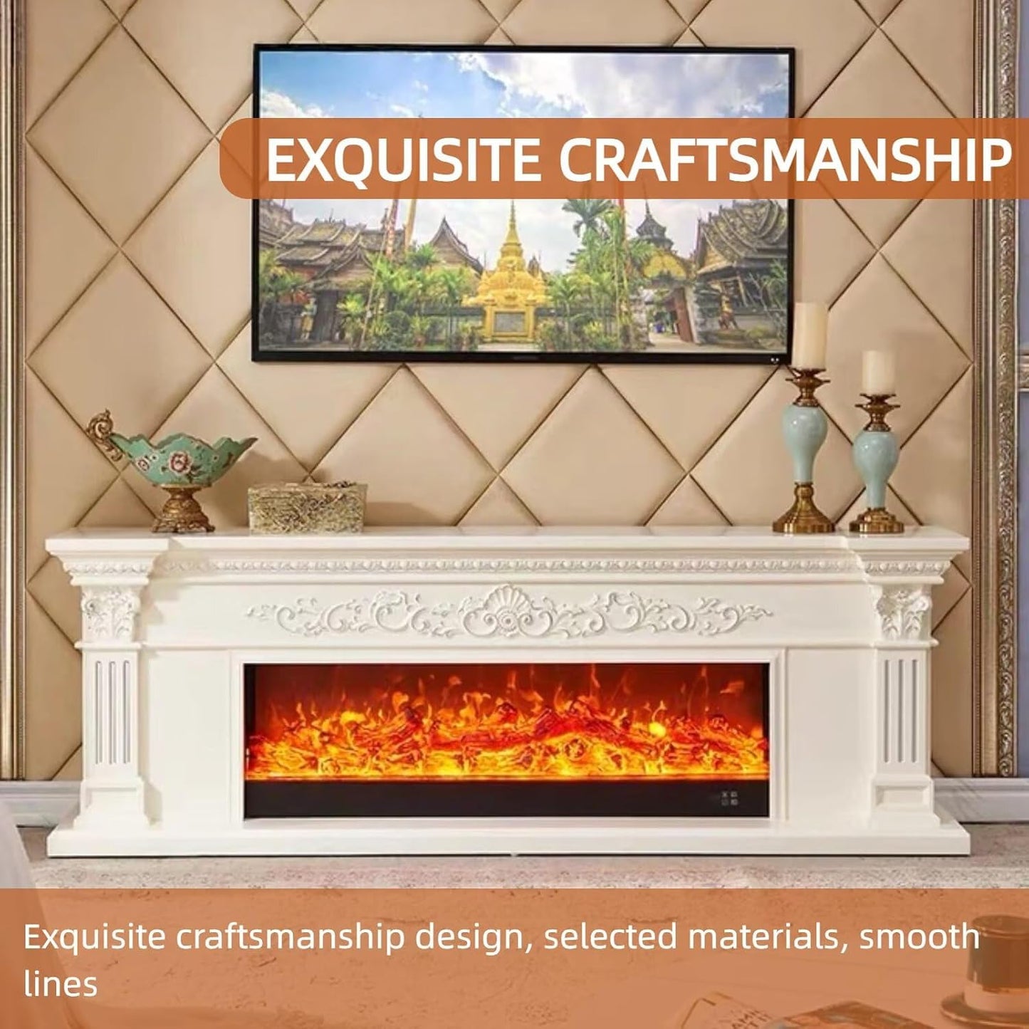 Aihm-Lon White Electric Fireplace with Decorative Flame 79”