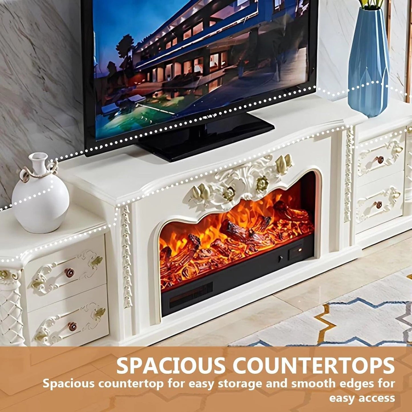 Aihm-Lon Luxury Electric Fireplace with Mantel Includes Vintage Carving 81”