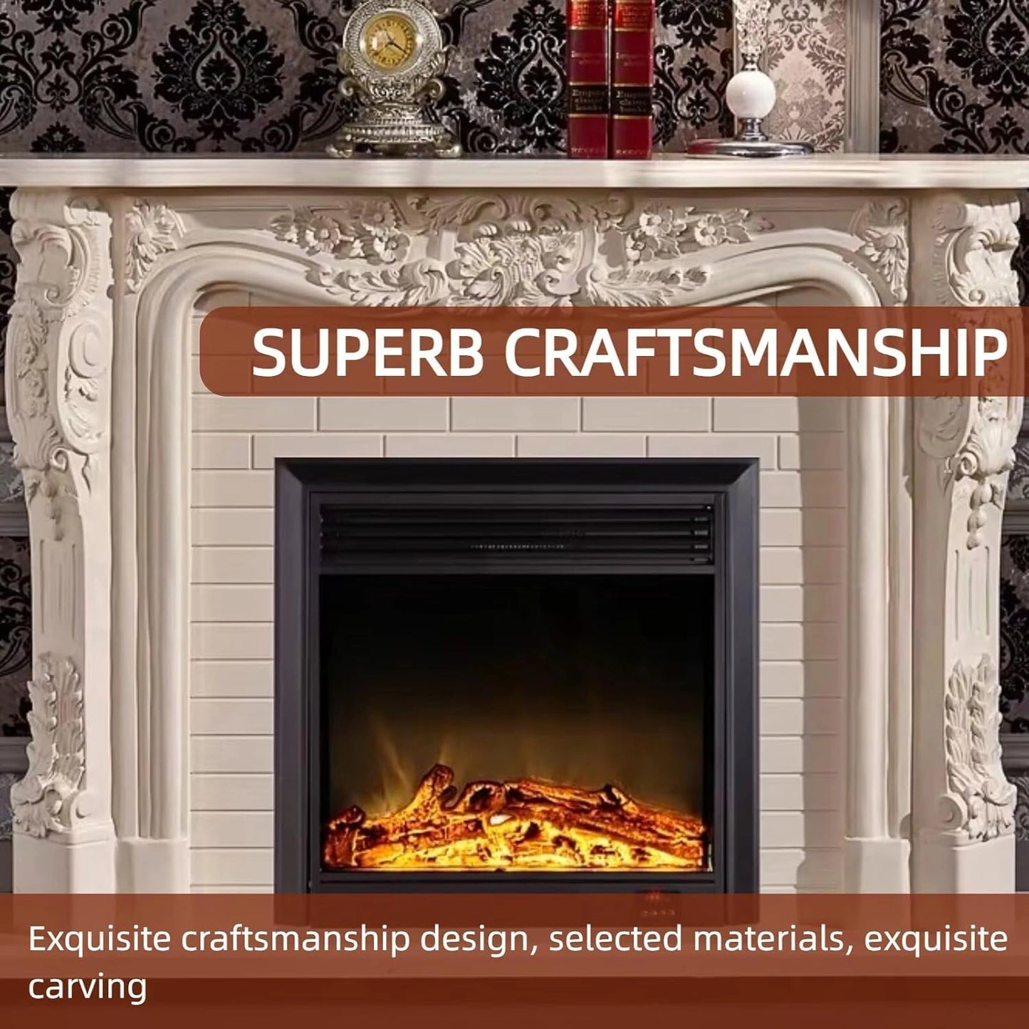 Aihm-Lon Brown Electric Fireplace with LED Simulated Flame 59”