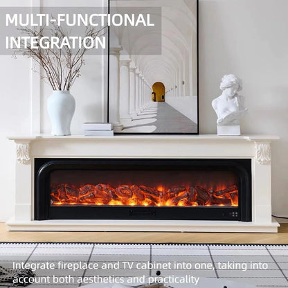 Aihm-Lon White Electric Fireplace Includes Arched Frames and Carvings 79”