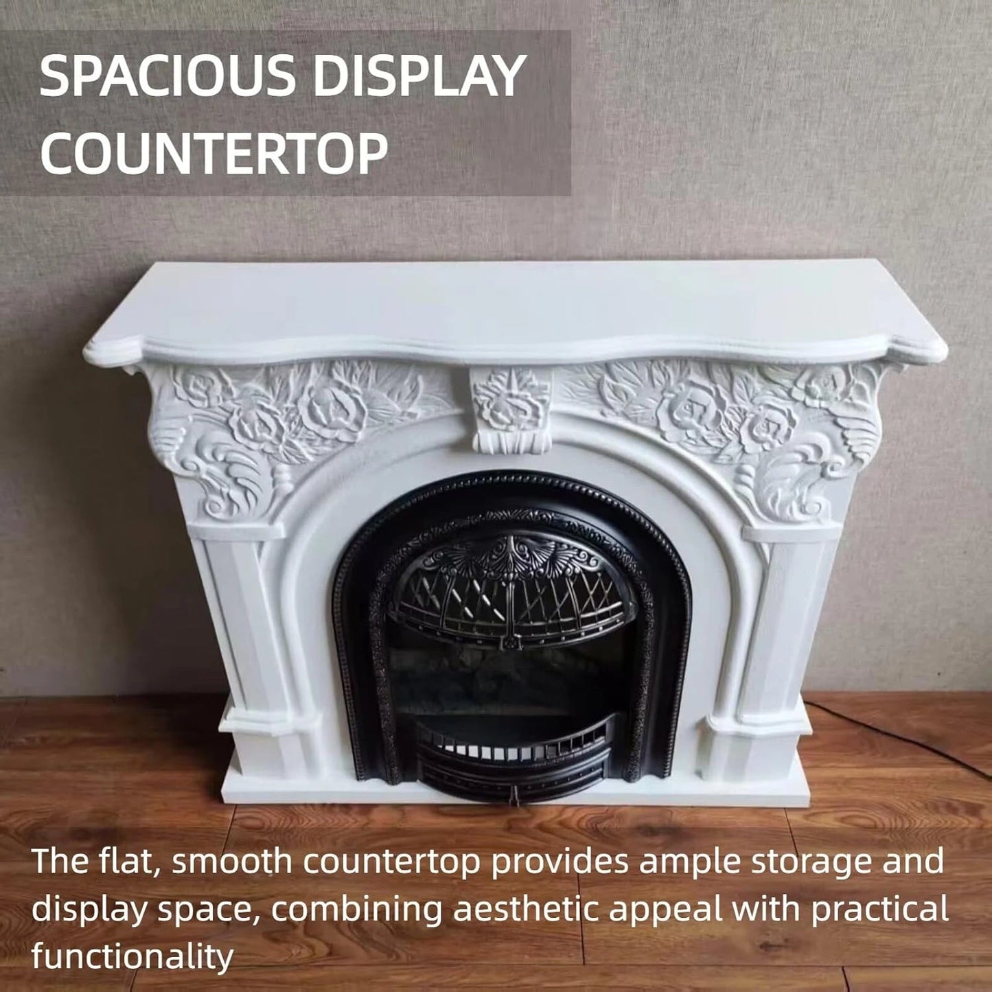 Aihm-Lon Vintage Electric Fireplace with Real Flame Insert and White Carved 47”