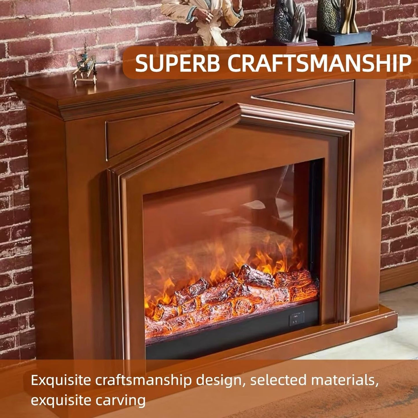 Aihm-Lon Brown Electric Fireplace Roof Shape 47”-59”