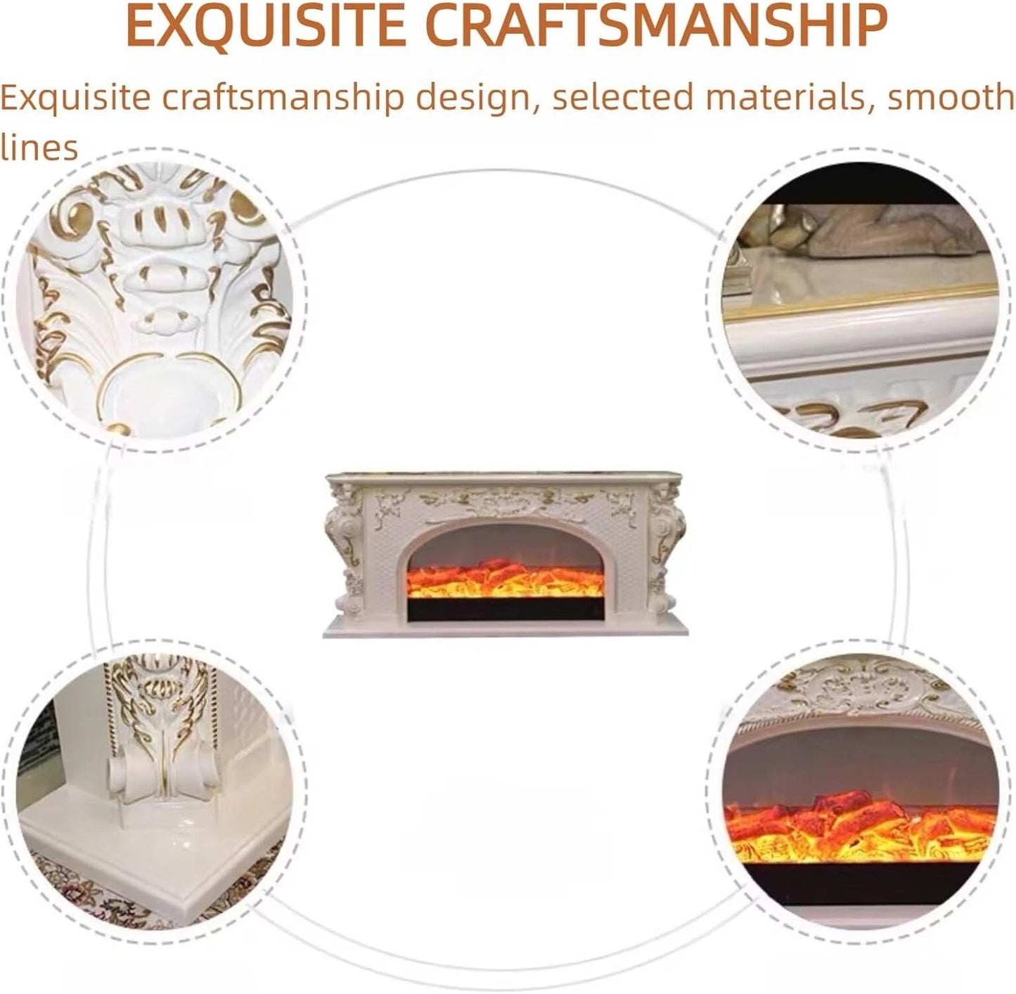 Aihm-Lon Electric Fireplace Includes 3D Texture with White Luxury Arched Frame 71”