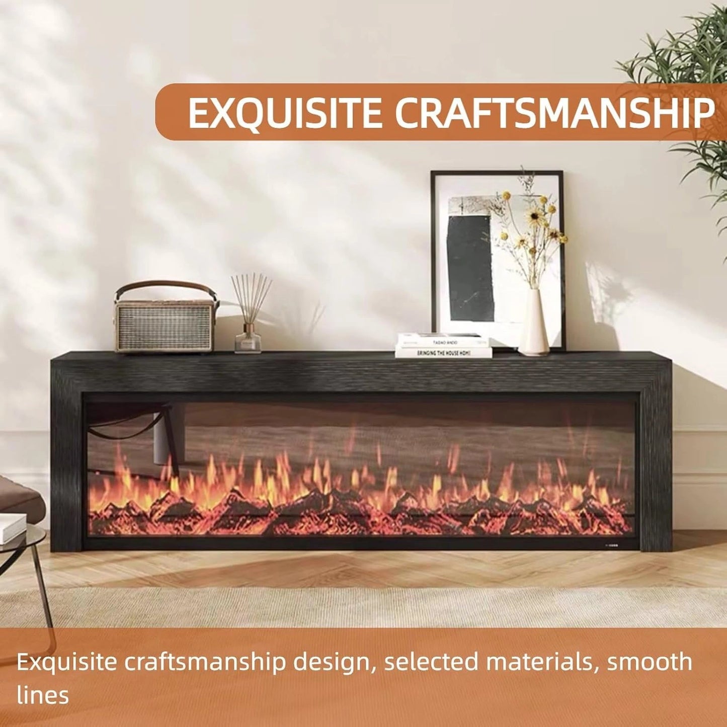 Aihm-Lon Modern Electric Fireplace Includes Wood Grain with Decorative Flame 79”