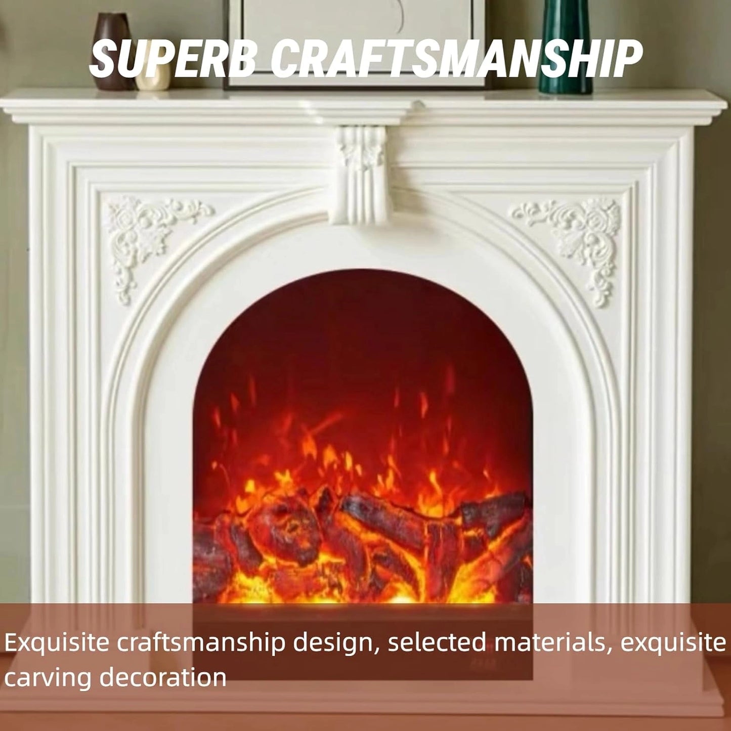 Aihm-Lon Electric Fireplace White Carve Design with Spacious Countertop 43”-51”