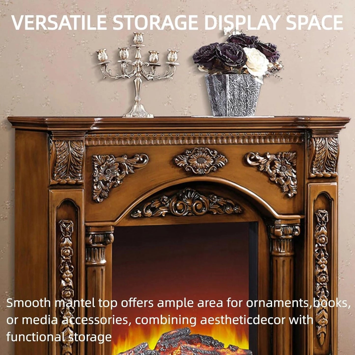 Aihm-Lon Vintage Electric Fireplace Includes Brown Vintage Double Columns 47”