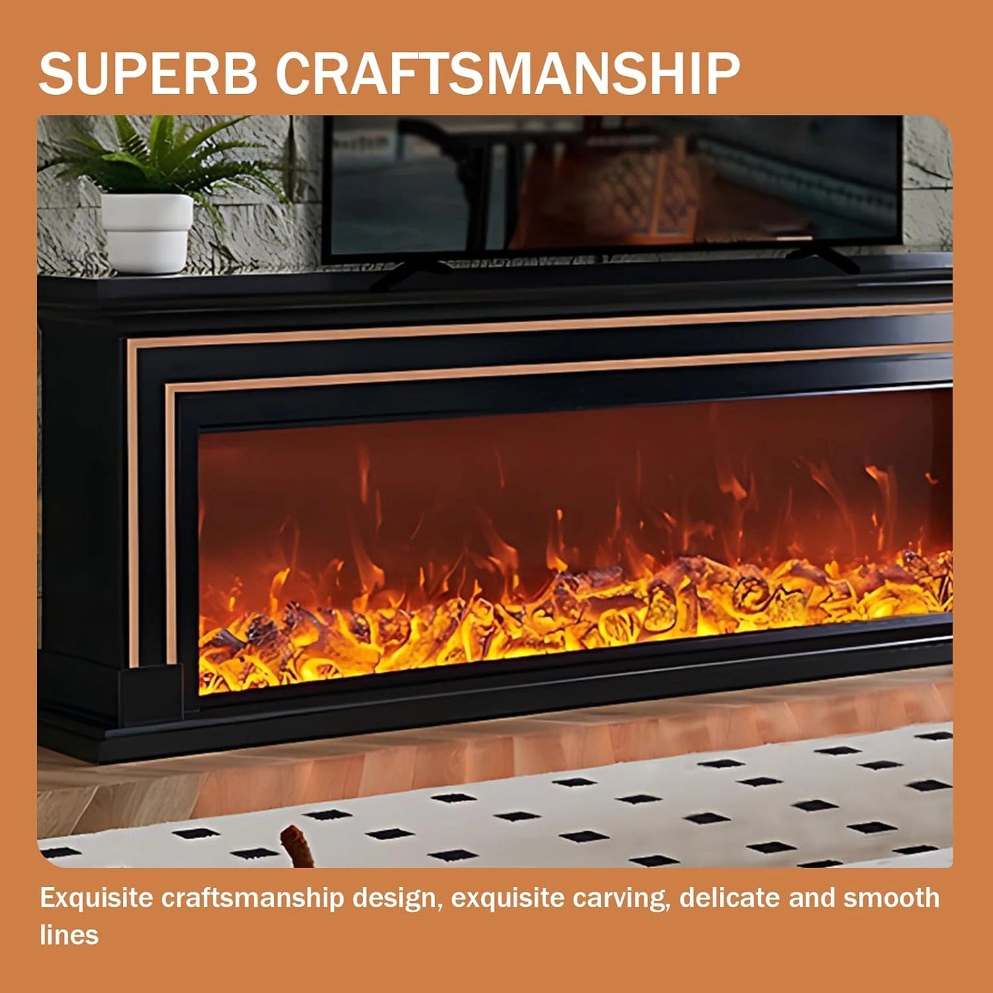 Aihm-Lon Electric Fireplace with Mantel Includes Brown Line Design 71”-79”