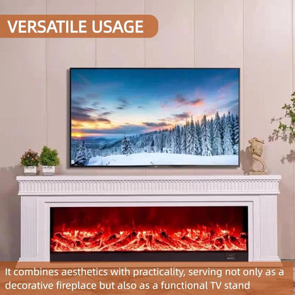 Aihm-Lon Decorative Electric Fireplace with White Concave-Convex Lines 79”