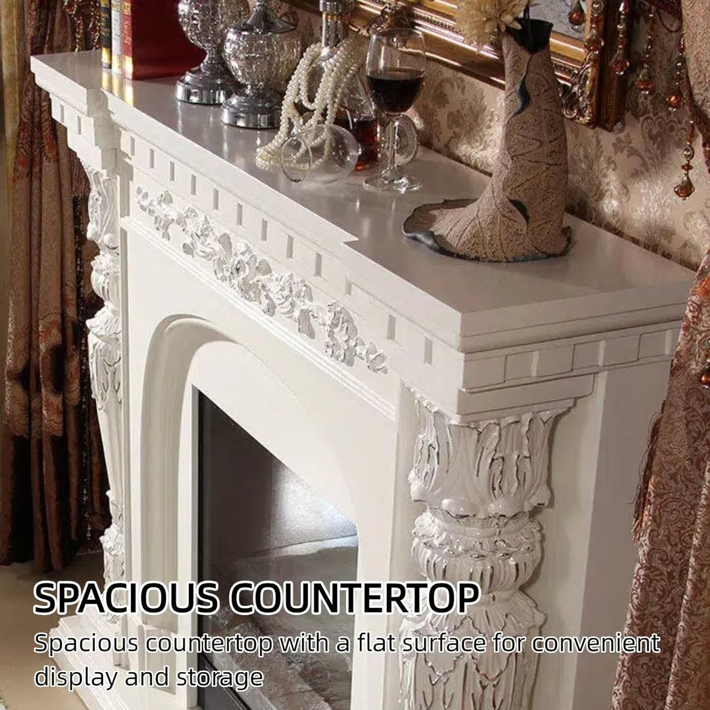 Aihm-Lon Electric Fireplace Includes Ornate Carvings & Double-Column Design 59”