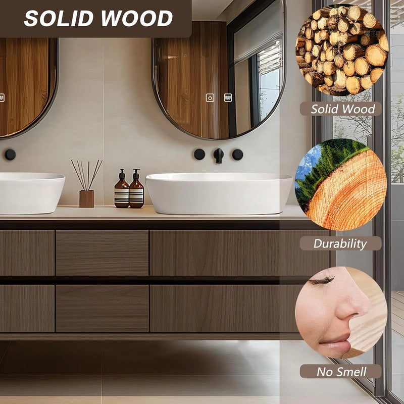 60"-96" Floating Bathroom Vanity with Double Sinks Includes Multiple Wood Grain Drawers