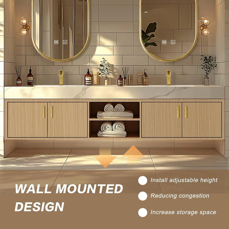 60"-96"Floating Bathroom Vanity with Double Sinks Includes Rock Slabs Countertop