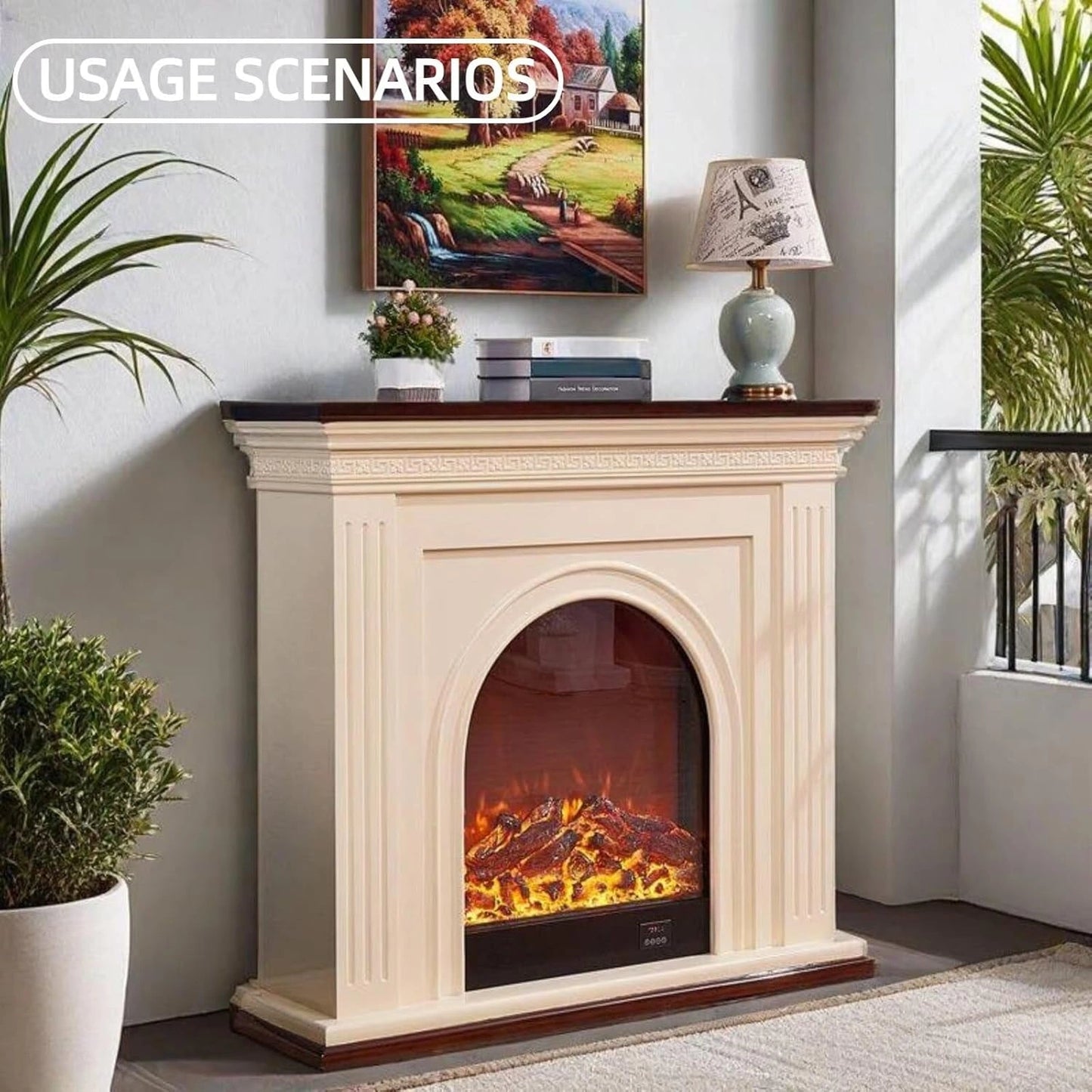 Aihm-Lon Tall Electric Fireplace Includes 3D Floral Carving & Arched Firebox 47”