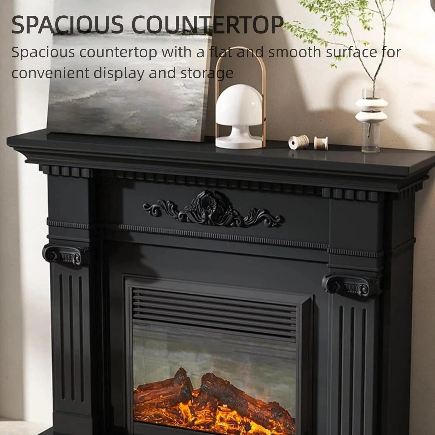 Aihm-Lon Freestanding Electric Fireplace Includes Black Modern Carvings 47” - 71”