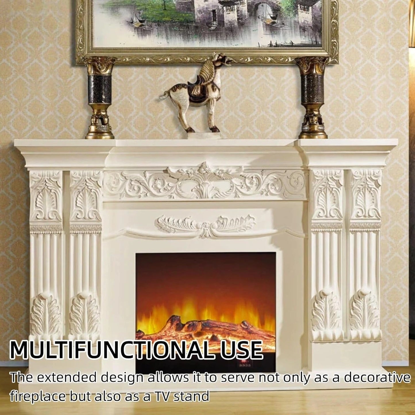Aihm-Lon White Electric Fireplace with Decorative Real Flame Inserts 73”