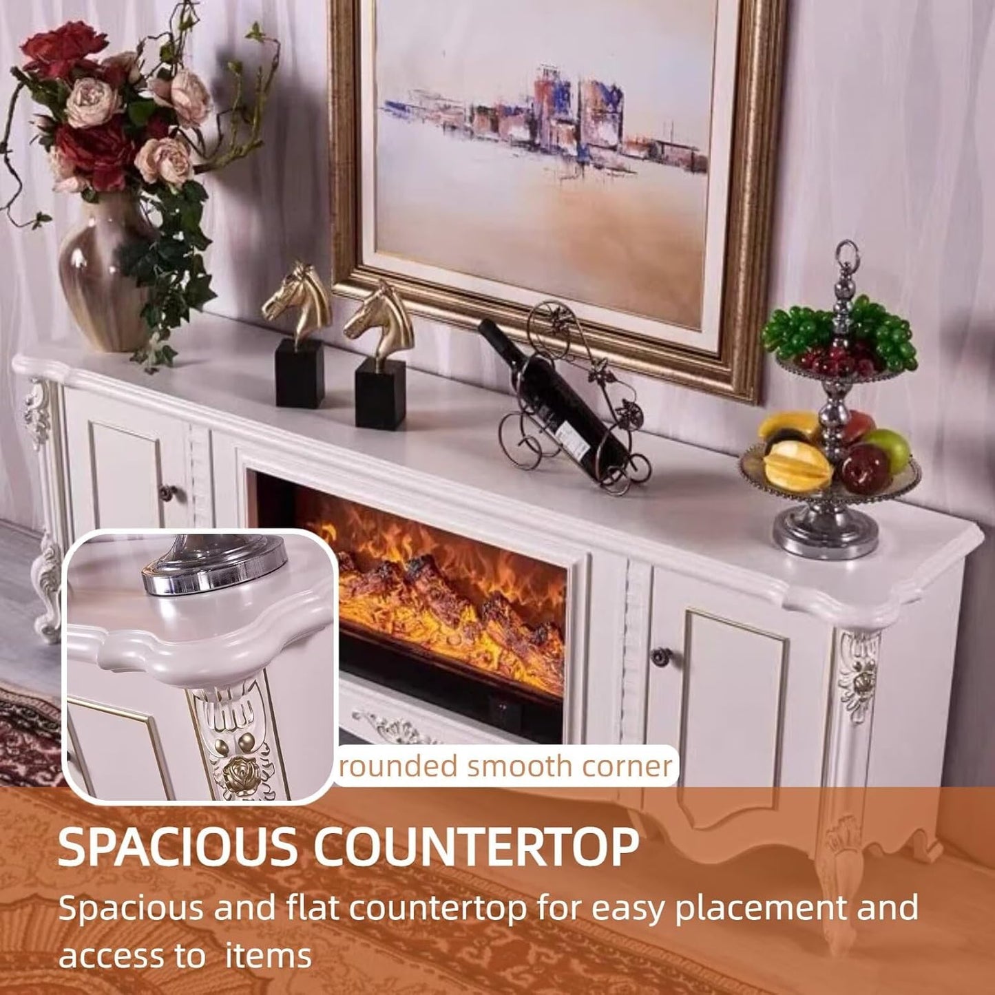 Aihm-Lon Retro Electric Fireplace Includes Gold-Traced 71”